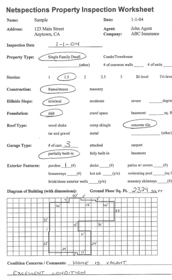 Sample Property Inspection Worksheet